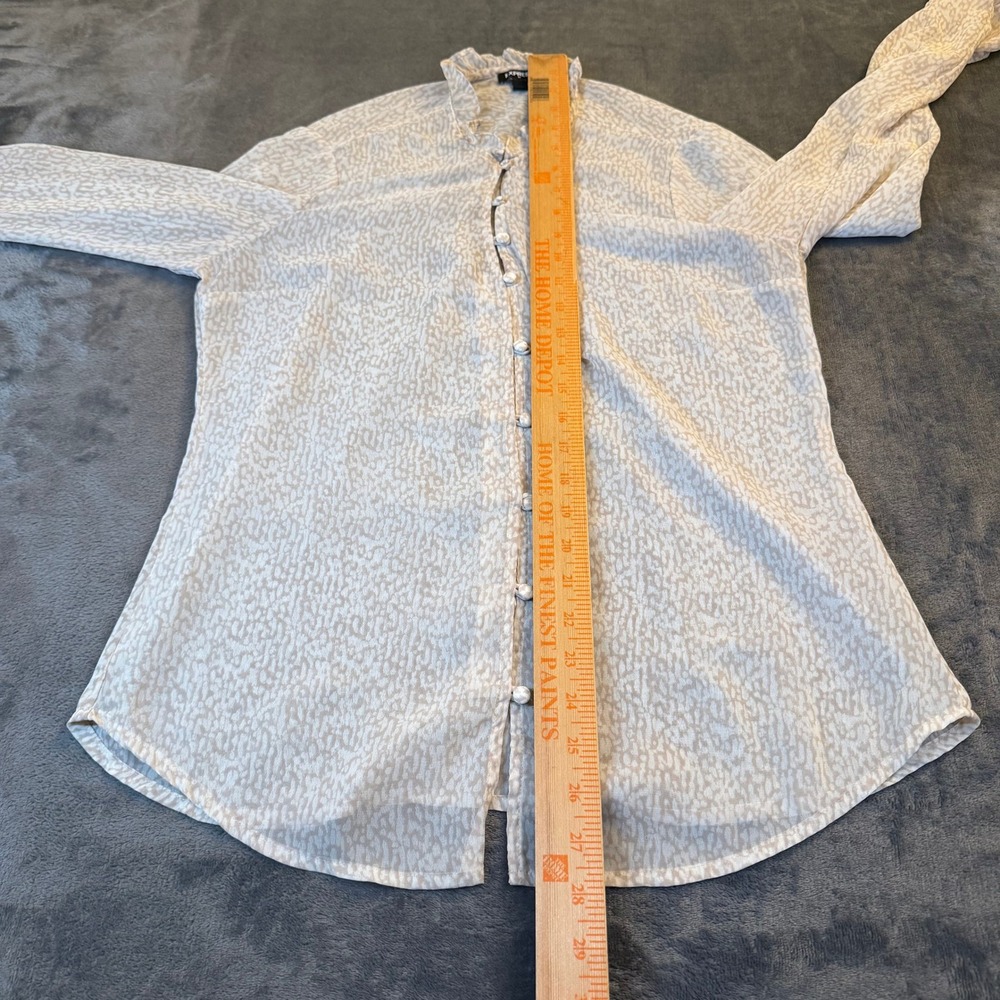 Express Sheer Ruffle Neck Button Front Blouse Top… - image 6